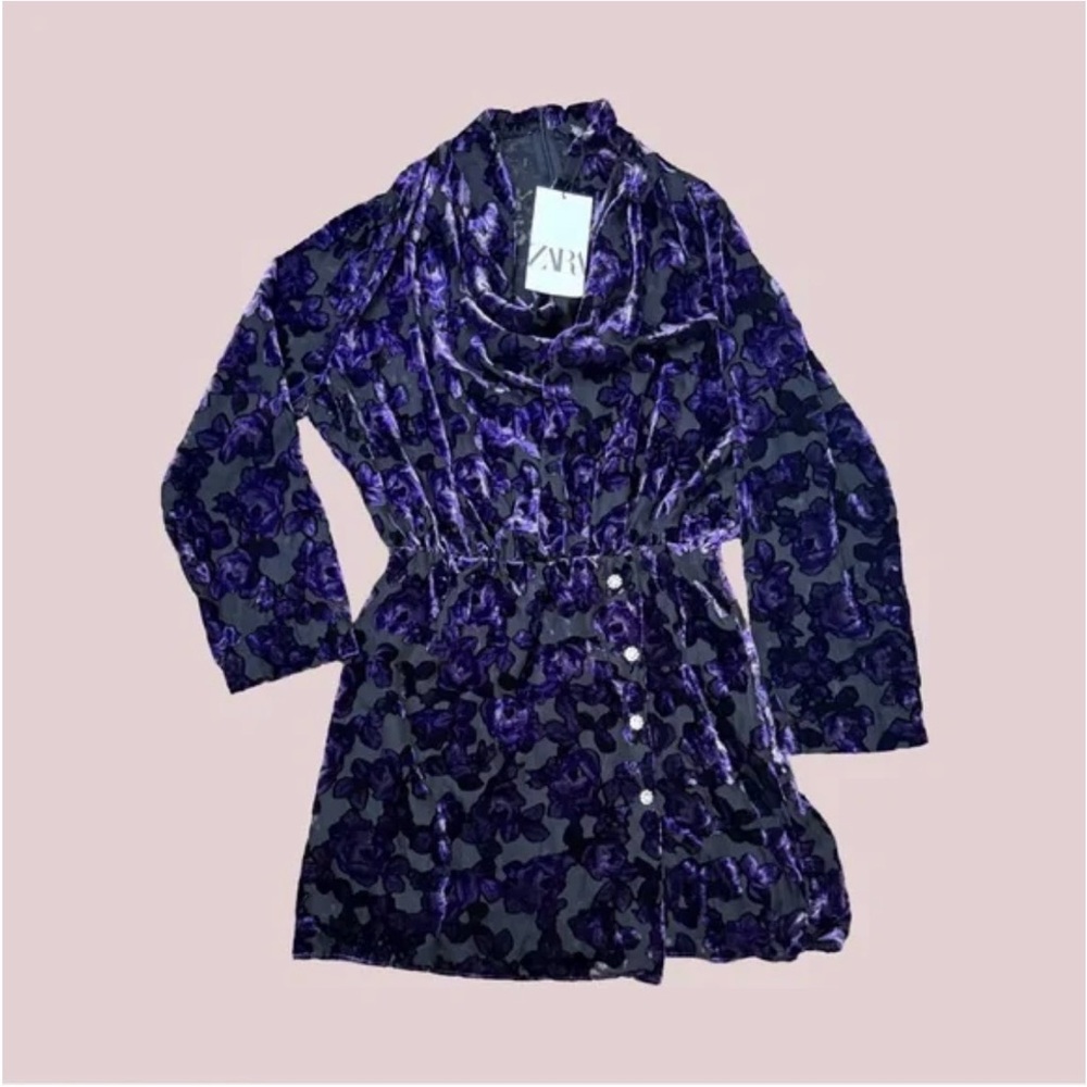 NWT ZARA Velvet Trim Burnout Mini Dress - Picture 3 of 6